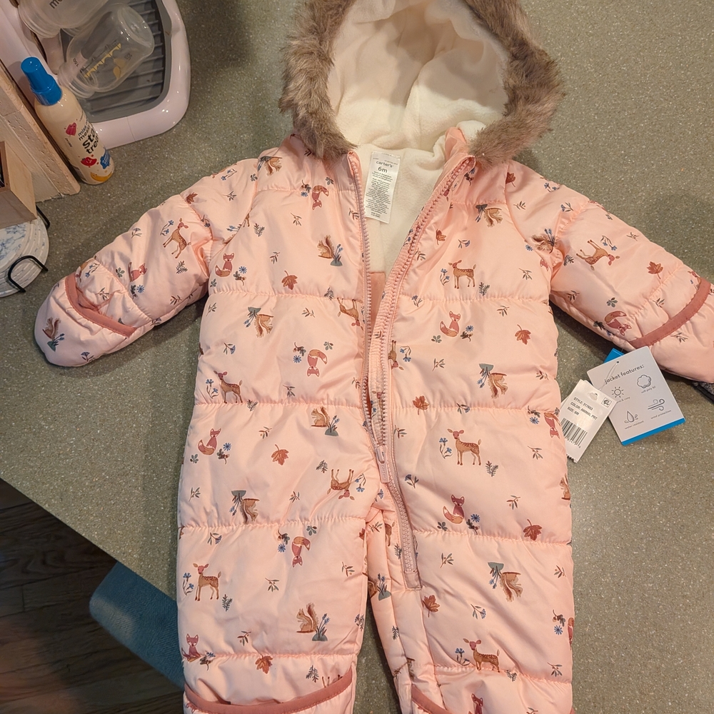 Carters Pink Baby Snowsuit with Animal Print 18 Month